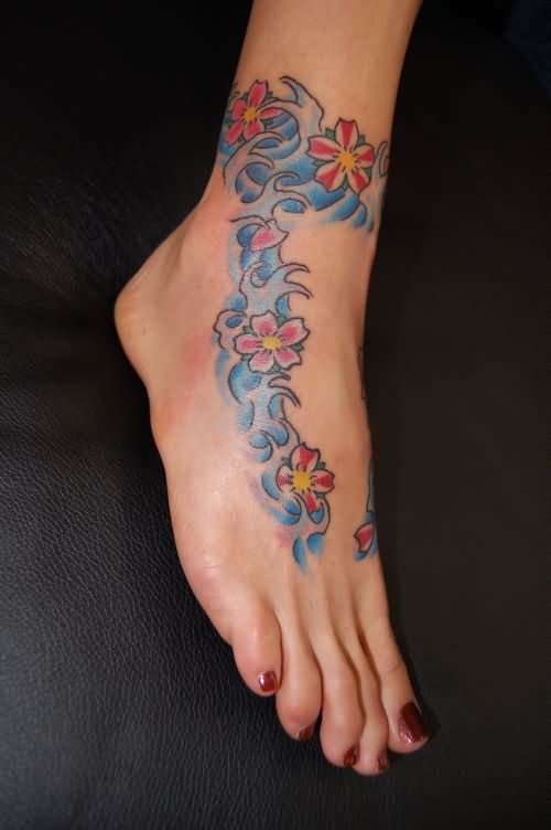 Right foot Cherry Blosoom Flowers Tattoo